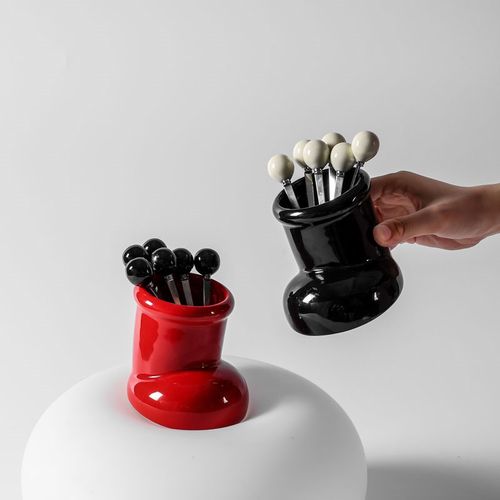 水果叉高级感陶瓷收纳罐套装轻奢不锈钢水果签果插甜品蛋糕小叉子