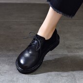 艺鞜低帮真皮英伦风复古工装 潮流百搭黑色休闲Z大头皮鞋 单鞋 韩版