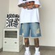 薄款 破洞毛边牛仔短裤 男美式 夏季 潮流复古宽松阔腿直筒中腰五分裤
