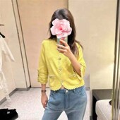 撞色扇贝小花边针织开衫 不退不换 25早春 羊绒 原539 特惠329