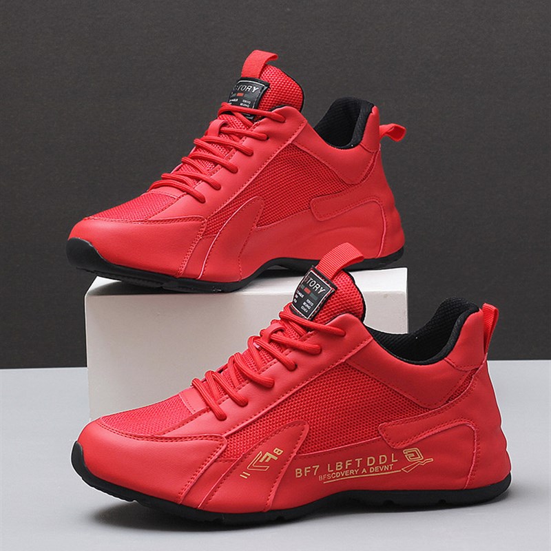 红色本命年低帮休闲男鞋爆款隐形内增高透气网面老爹鞋春季情侣鞋