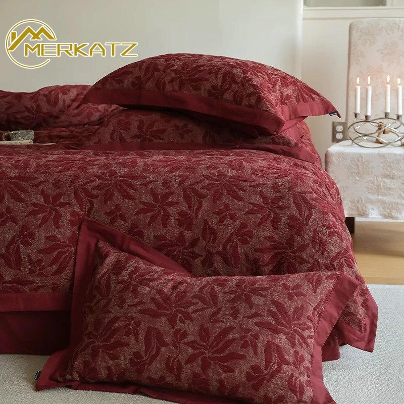 轻奢四件套新婚红色纯棉高级感全棉床上用品O复古提花婚庆婚嫁喜