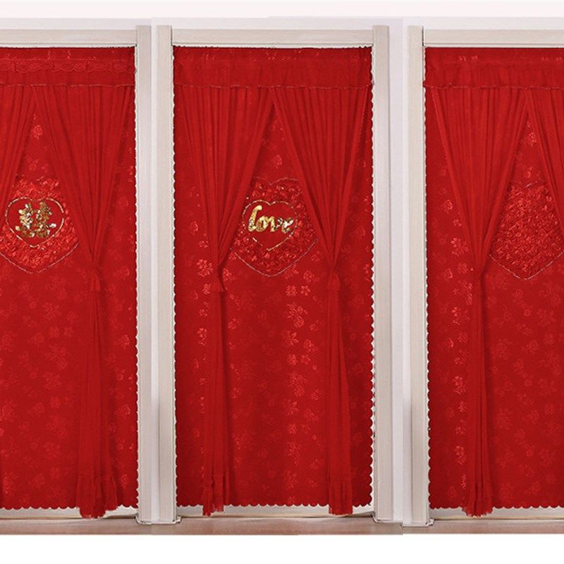 婚庆喜字门帘结婚喜庆大红门帘防蚊纱帘蕾丝帘隔断帘家用长款