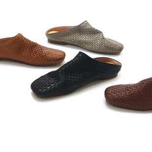 极简手工b马皮设计半托真皮懒人平底透气女编织包头拖鞋ZH692-1