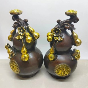 纯铜如意福禄葫芦桌面摆件铜龙头招财葫芦家居办公室装 饰品摆设
