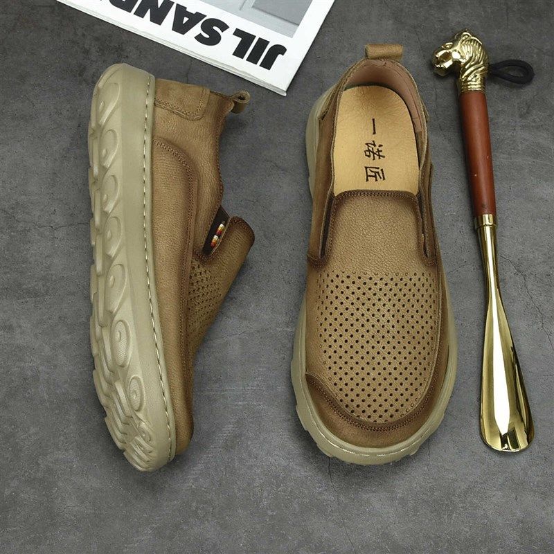 夏季男鞋新款宽头真皮休闲皮鞋复古镂空透气凉鞋软皮系带软底鞋子,流行男鞋,休闲皮鞋,淘宝优惠券,粉丝福利购,淘宝优惠卷