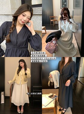 NAZ那子大码春季新款法式V领浪漫扭结胖妹妹显瘦洋气减龄连衣裙