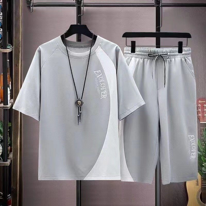2024夏季新款短袖t恤套装男韩版潮流青少年休闲运动七分裤两件套,男装,休闲运动套装,淘宝优惠券,粉丝福利购,淘宝优惠卷