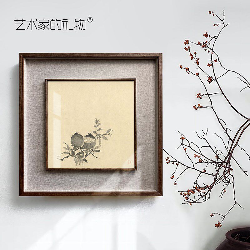 花果翎毛图新中式客厅装饰画玄关卧室床头墙壁画版画茶室书房挂画