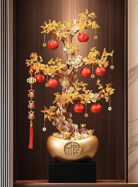 事事如意柿子发财树玄关客厅落地招财摆件装饰乔迁新居开业礼物