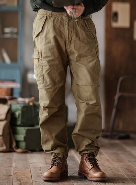 靛海 美式全棉P44口袋工装裤阿美咔叽复古水洗收脚褶皱休闲长裤男