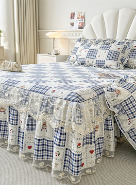 小清新全棉床裙式床罩单件10t0纯棉床单高级感花边床套1.5m1.8防