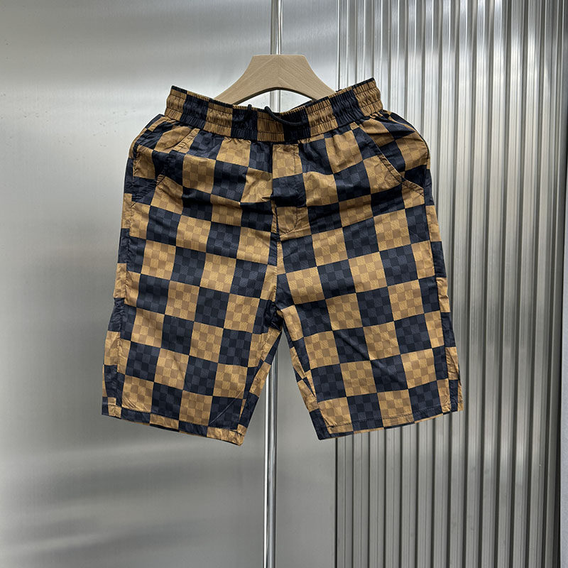 潮流速干沙滩裤男士夏季时尚冰丝薄款格子短裤网红休闲拼色五分裤,男装,休闲裤,淘宝优惠券,粉丝福利购,淘宝优惠卷