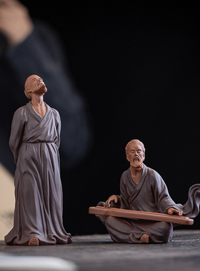 中式禅意历史人物紫砂工艺品摆饰伯牙觅知音钟子期家居书房装饰品