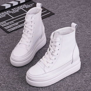 高帮鞋 春秋内增高女鞋 8cm增高显瘦真皮百搭厚底小白鞋 女2021爆款