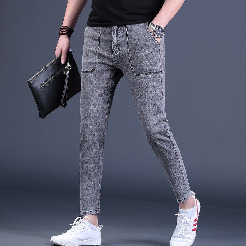 烟灰色牛仔裤男九分裤潮牌修身小脚夏季9分男士休闲裤弹力潮流薄,男装,牛仔裤,淘宝优惠券,粉丝福利购,淘宝优惠卷