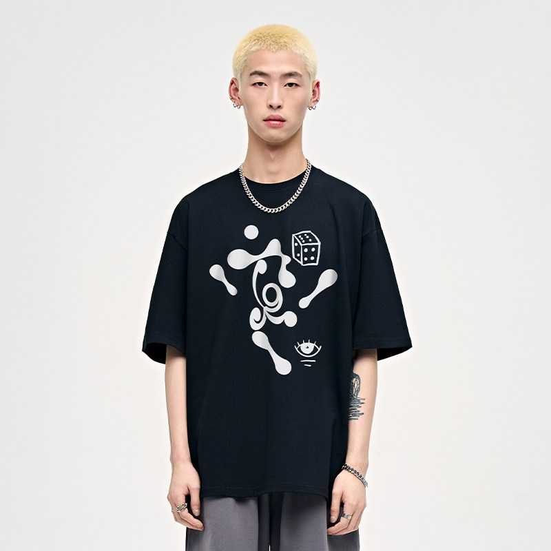 山小川潮牌美式创意骰子印花纯棉夏季短袖t恤男圆领宽松情侣上衣,男装,T恤,淘宝优惠券,粉丝福利购,淘宝优惠卷