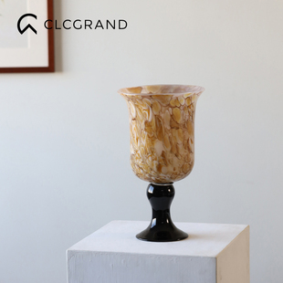 高脚琉璃宽口玻璃花瓶摆件高级感客厅水养插花装饰品花器玄关摆设