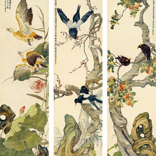 刘奎龄花禽十二条屏花鸟国画办公客厅装饰画芯高清宣纸微喷打印