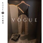 豹纹蕾丝吊带睡裙腰部蕾丝设计面料丝滑夏个性 法式 高端女士睡衣