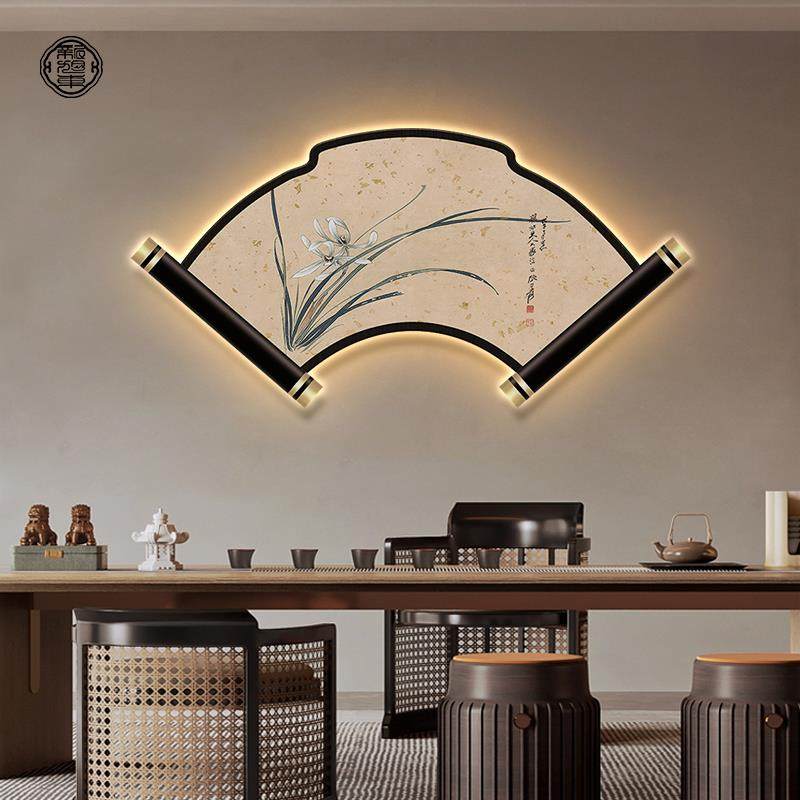 扇形装饰画新中式茶室p挂画茶楼禅意客厅沙发背景墙书房壁画兰花,家居饰品,现代装饰画,淘宝优惠券,粉丝福利购,淘宝优惠卷