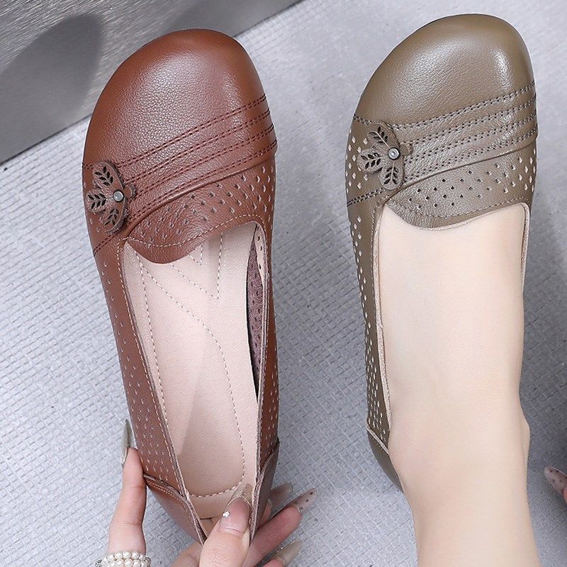 真皮牛筋软底妈妈鞋镂空单鞋夏款中老年平底大码女鞋透气洞洞皮鞋,女鞋,洞洞鞋,淘宝优惠券,粉丝福利购,淘宝优惠卷