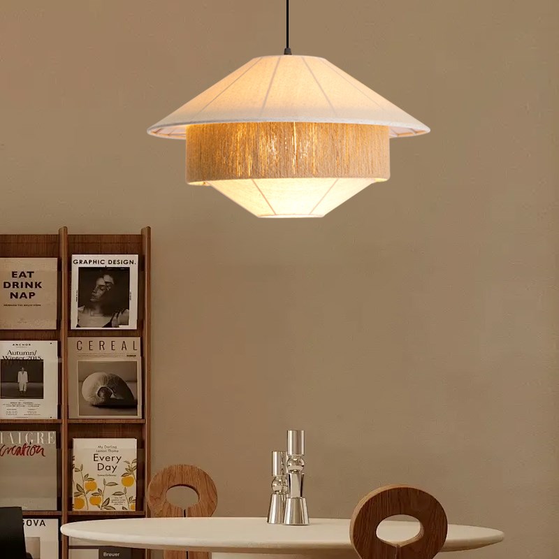 餐厅灯日式诧寂风客厅卧室编织布艺中古民宿灯奶油风房间麻绳吊灯