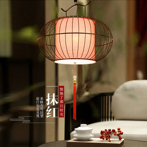 灯笼吊灯新中式仿古灯具创意餐厅单头吧台茶楼火锅店铁笼子鸟笼灯