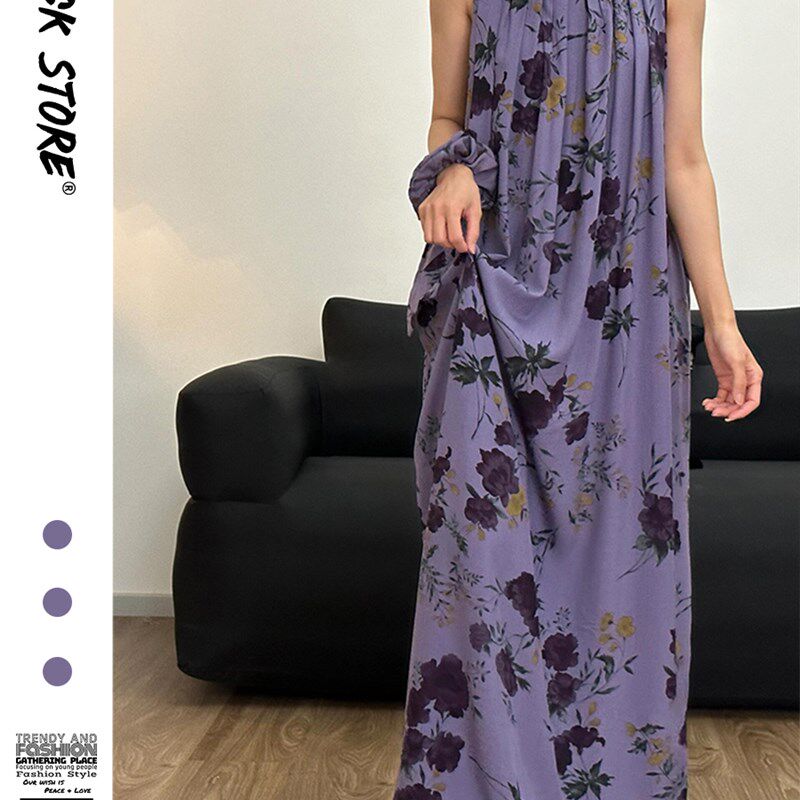 法式少女碎d花吊带绵绸睡衣女春秋款新款大码显瘦长裙子家居连衣