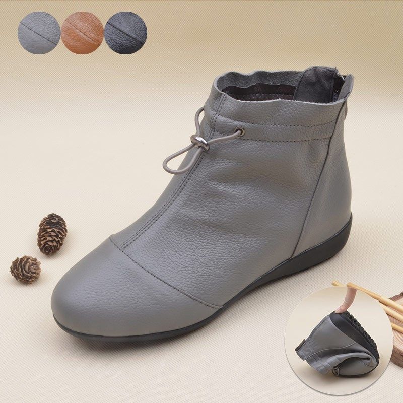 真皮牛皮短靴女加绒棉鞋妈妈靴子春秋单靴低跟平底防滑中老年女靴,女鞋,时装靴,淘宝优惠券,粉丝福利购,淘宝优惠卷