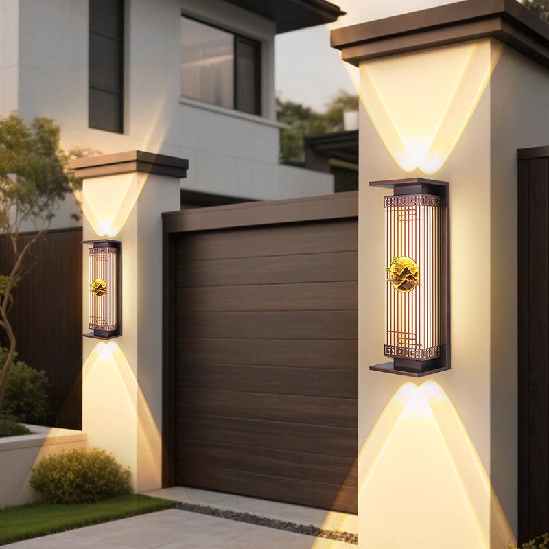 太阳能壁灯防水上下发光花园中式柱子围墙户外阳台别墅豪华壁挂灯