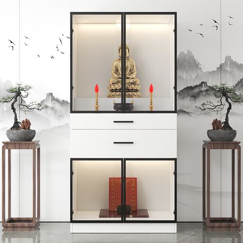 佛龛供桌神台两层防尘玻璃神龛现代轻奢J小型家用供奉台新中式立