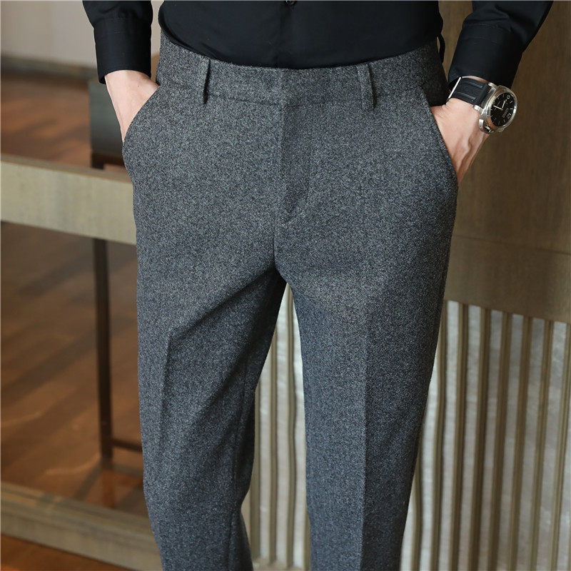 秋冬厚款西裤男修身加厚商务正装休闲裤潮免熨烫毛呢西装裤子男直