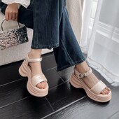 D外穿休闲松糕鞋 厚底一字扣带凉鞋 女夏2024年新款 百搭通勤增高女