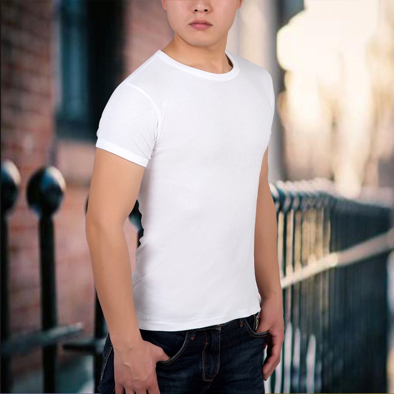 纯棉内衣t恤贴身螺纹短r袖全棉男圆领汗衫打底黑色青年睡衣居家F