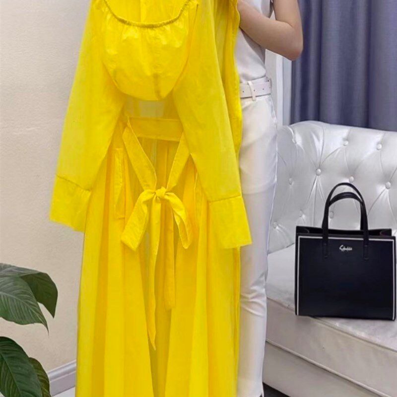 2023新款夏季连帽款长袖防嗮服时尚百搭气质洋派中长版女外套风衣
