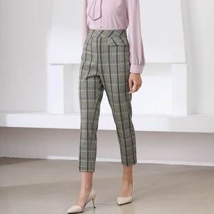 女裤 格子铅笔哈伦裤 百搭罗卜九分小脚休闲显瘦显高西装 修身 秋冬款