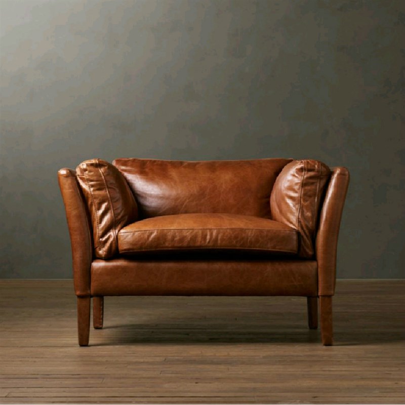 酒吧咖啡厅创意复古工业风皮艺12D3组合工作室办公真皮复古沙发