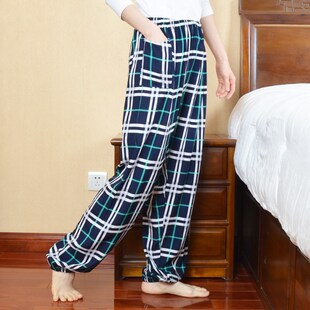 高个子人造棉睡裤女加长情侣家居裤绵绸春秋束脚S裤男棉绸夏季薄