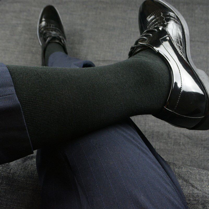 5双中筒袜男纯棉黑色商务袜秋冬正装皮鞋袜子纯色高筒男袜长筒袜