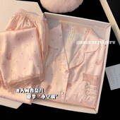 2024新款 网红风粉色甜美少女家居服套 长袖 冰丝睡衣女款 r春秋夏季