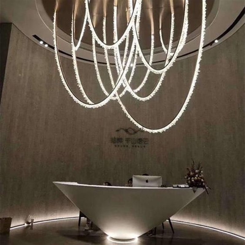 轻奢天然水晶组合吊灯定制酒店大厅售楼部别墅U型线条创意吊灯