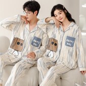 宽松夏天卡通男士 2024新款 家居 纯B棉长袖 长裤 春秋季 情侣睡衣女款