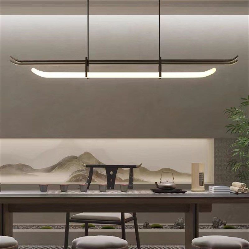 新中式餐厅吊灯长条形屋檐仿古侘寂中国风禅意灯具茶台茶室书房灯