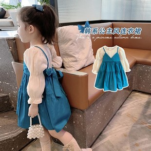 宝宝韩版 长袖 连衣裙子潮 新款 女童假两件拼接洋气公主裙2022春秋装