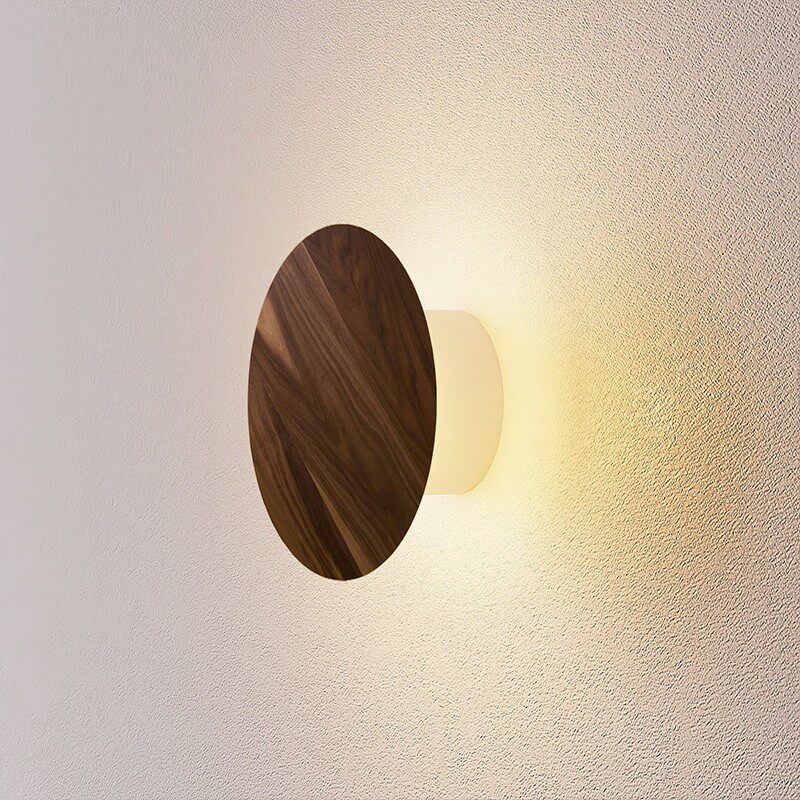 现代简约床头壁灯 北欧极简客厅卧室灯 创意个性圆形实木led灯具