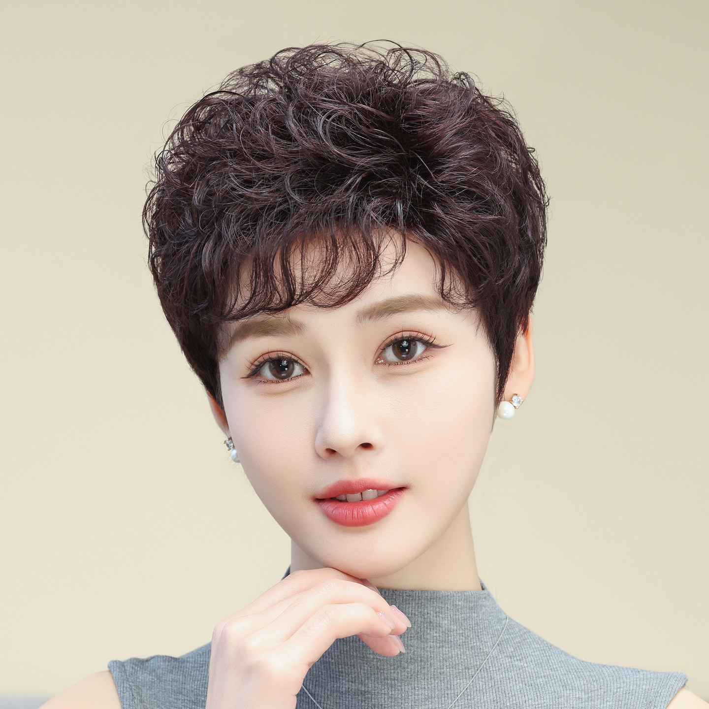 假发女短发真发自然蓬松卷发中老年妈妈头套无痕2025新款假发套