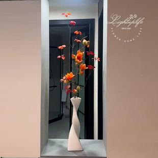 入户玄关花瓶摆件客厅插花陶瓷水培绿植高级感竖高细长枝开放格