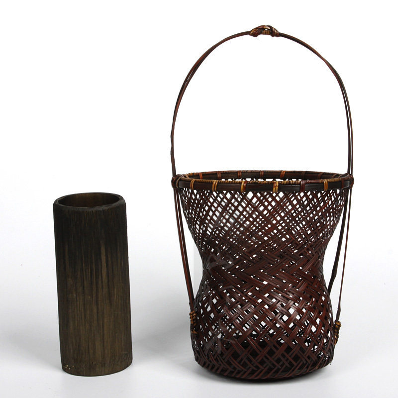 日本花器竹编花入插花茶道花道仿古带花入台湾外贸出口山山竹木