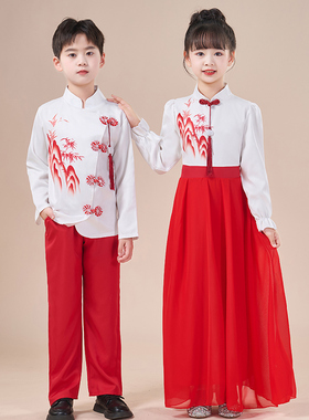 元旦儿童合唱服小学生诗歌朗诵大合唱团演出服男童红色爱国表演服